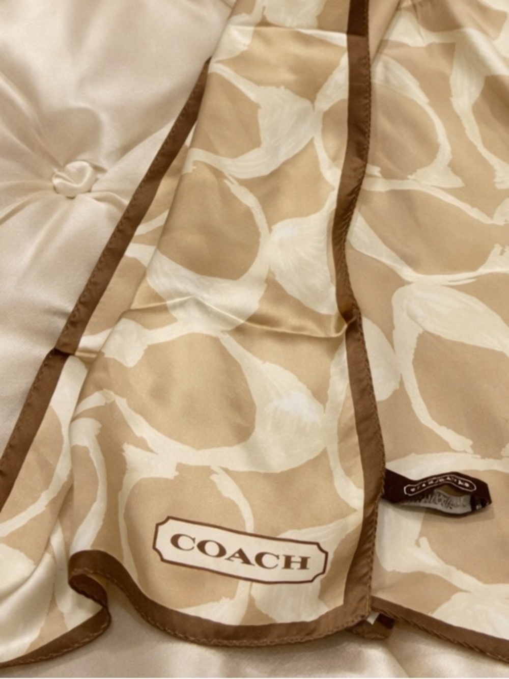 Newer coach scarf, medium sized, 100% silk, neutral tones. Soft and lovely!